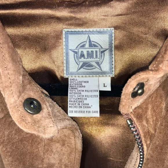 Vintage Men’s AMI Brown Leather Bomber Winter Jacket Large - Picture 3 of 4